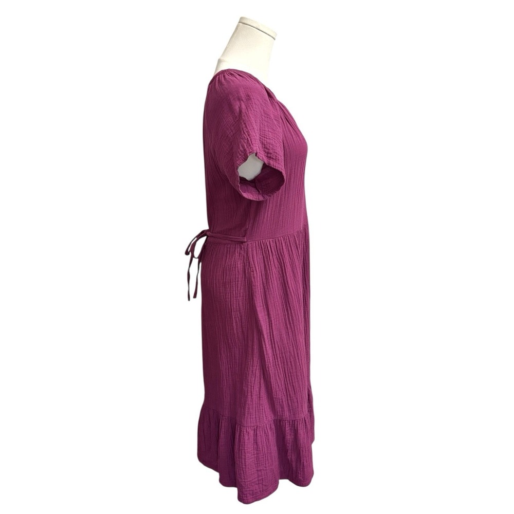 Pact Coastal Double Gauze Breezy Midi Dress Sz M Pockets Sangria Red - Picture 6 of 16